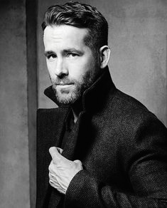 Ryan reynolds in jacket black and white picture